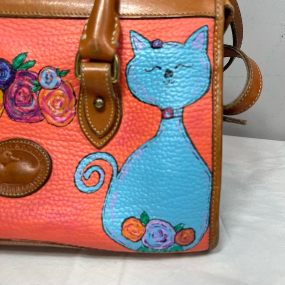 Vintage 90s Dooney & Burke double handle pebbled leather hand painted satchel - Picture 7 of 17